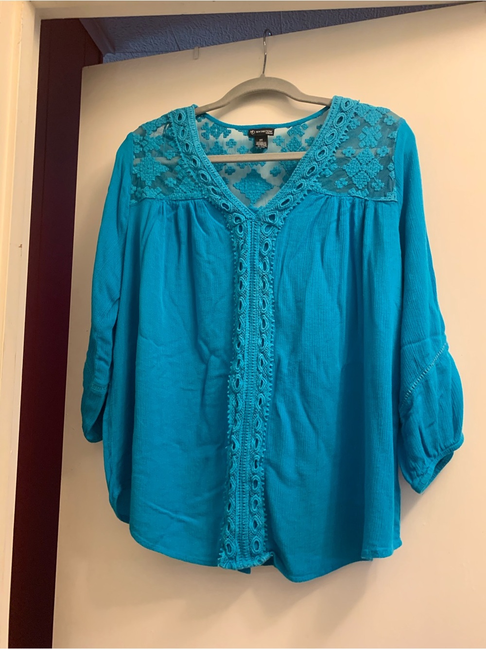 new directions Turquoise Crochet-Trim V-Neck Tunic